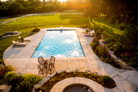 Beaubien_dusk & twilight_back, side, patio, pool, fire pit and front of house